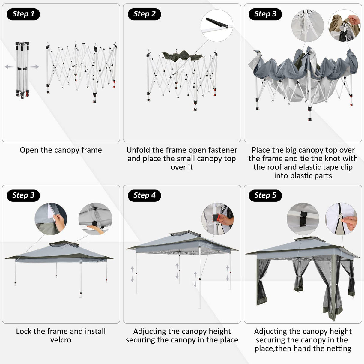 COBIZI 12x12 Pop Up Gazebos On Clearance - Upgrade Easy Up Metal Outdoor Gazebo Waterproof - Portable Gazebo with Mosquito Nettings, 4 Ropes 8 Stakes and Carry Bag for Patio Garden(Dark Gray) COBIZI