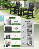 SUUNYN Outdoor Rocking Chair, High Back Porch Rocker Chair, All Weather Resistant HDPE Oversized Rocking Chairs for Patio, Garden, Lawn, Indoor (Black) SUUNYN