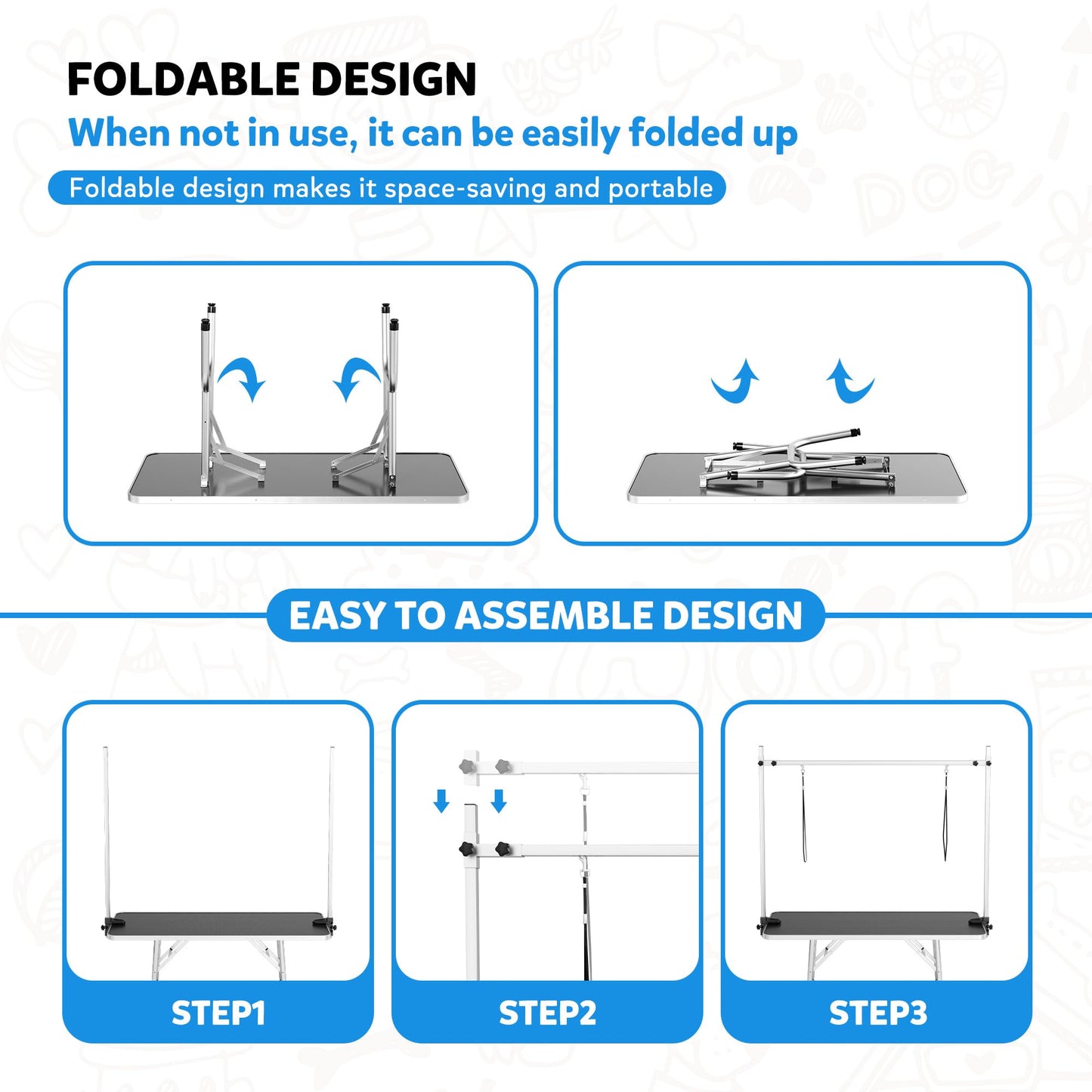 Polar Aurora 46'' Pet Dog Grooming Table,Adjustable Height Heavy Duty Professional Stainless Steel Grooming Table for Dogs at Home for Medium Large Dogs w/H-Shape Arm,2 Nooses,Mesh Tray - WoodArtSupply