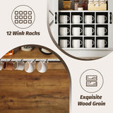 4ever2buy Farmhouse Coffee Bar Cabinet with 8 Hooks, 55 Inch Coffee Bar with Sliding Barn Doors, Tall Hutch Cabinet with Storage, White Coffee Bar with 12 Racks for Living Dining Room 4ever2buy