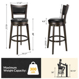 PrimeZone Swivel Bar Stools Set of 2, 30 Inch Bar Height Barstools, Black Faux Leather Bar Stool with High Backrest & Solid Wood Legs & Wrap-Around Footrest, Counter Stools for Kitchen Island, Pub PrimeZone