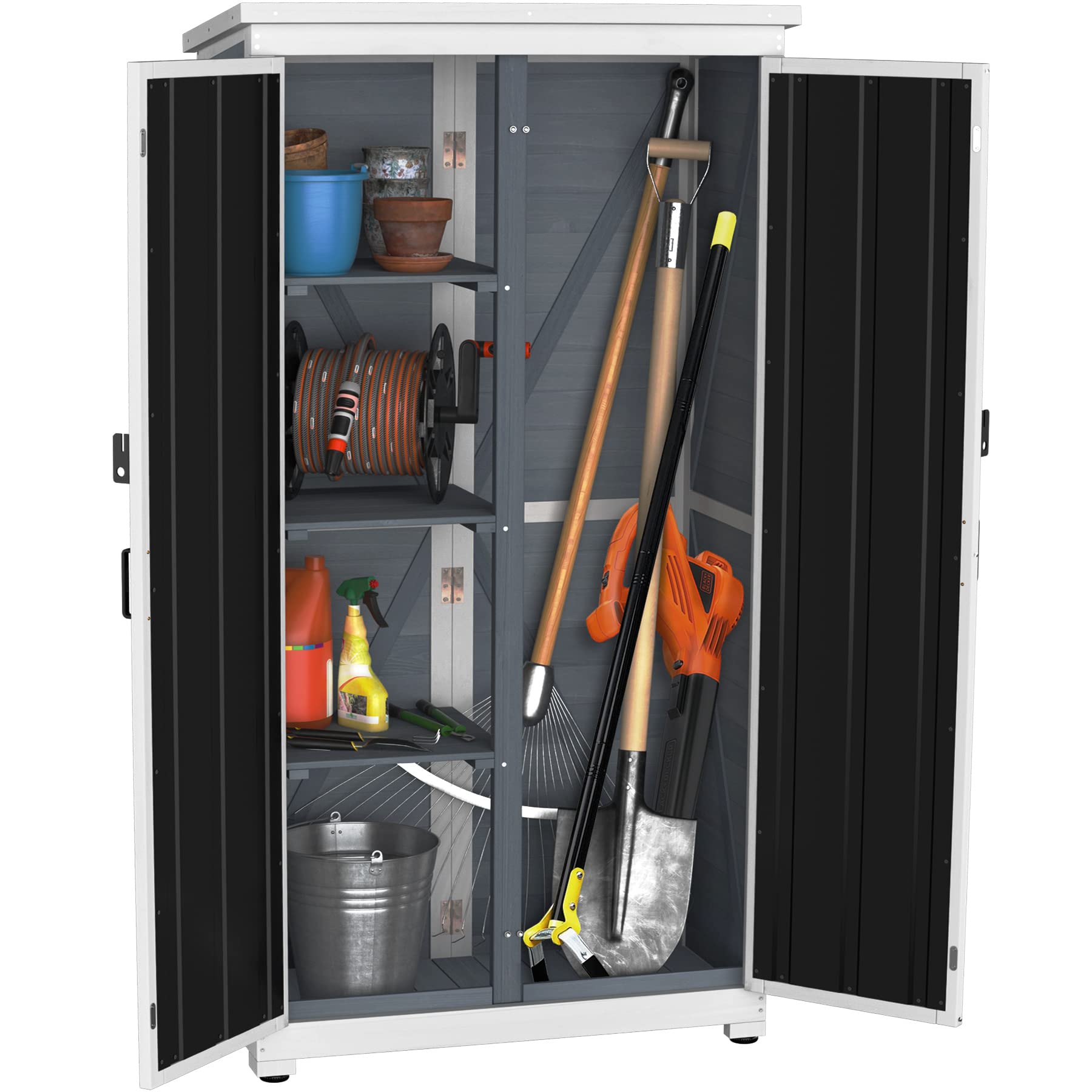 GDLF Outdoor Storage Cabinet Wood & Metal Garden Shed with Waterproof Roof and Sturdy Lockable Doors 66" - WoodArtSupply