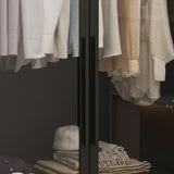 Hitow Wardrobe Cabinet with LED Lights, Armoire Closet with Glass Doors, Wooden Large Wardrobe with Hanging Rod & 5 Tiers Shelf, Modern Bedroom Armoire Clothes Organizer, Black 47.2" W Hitow