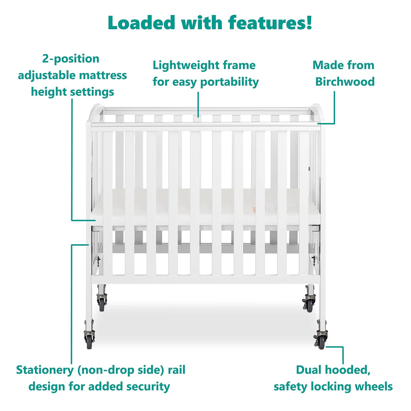 Dream On Me 3-in-1 Folding Portable Crib, White, Large