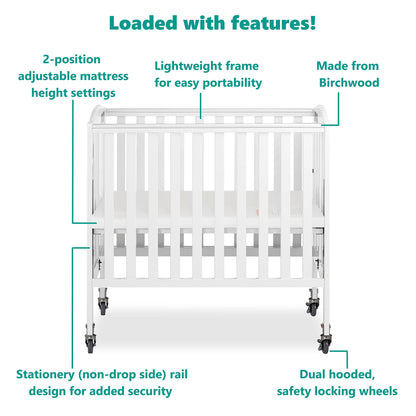 Dream On Me 3-in-1 Folding Portable Crib, White, Large