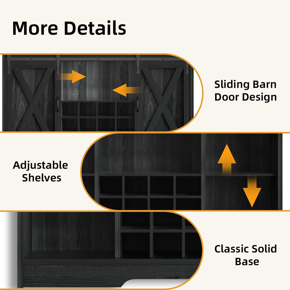 BestHaped 55'' Farmhouse Coffee Bar Cabinet with 3 Tier Storage Hutch, Coffee Bar Station with Sliding Barn Door, Hutch Storage Cabinet with 12 Wine Racks & 9 Hooks for Kitchen Dining Living Room BestHaped