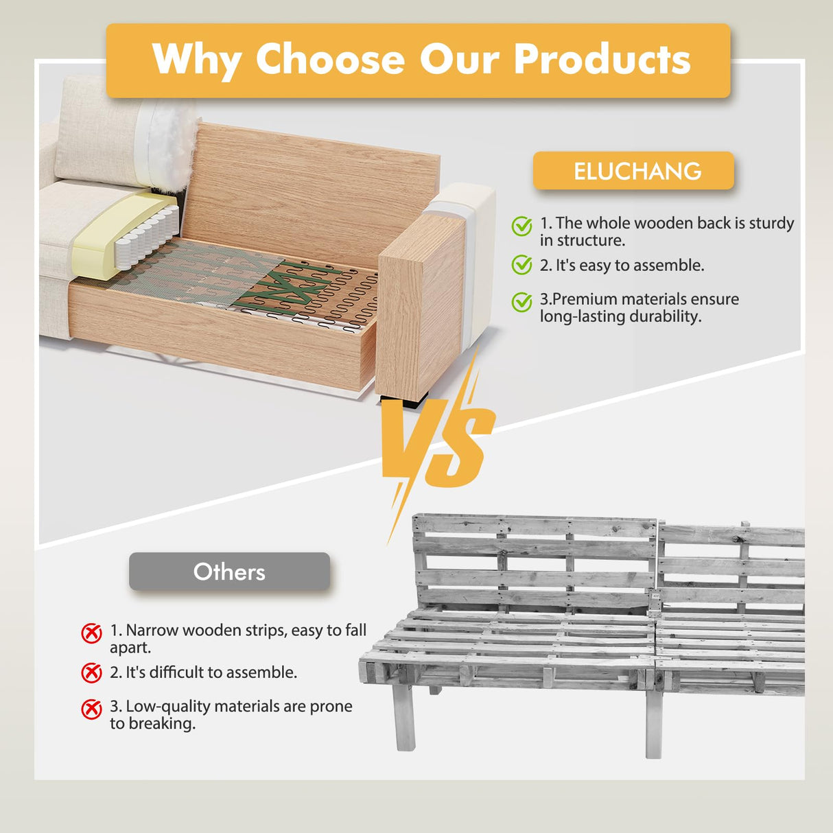 ELUCHANG 85" Modern Sofa Couches for Living Room, 3 Seater Sofa, Natural Linen Deep Seat Sofa with Upholstered Cushion&Detachable Cover, Comfy Sofa Couch for Small Space, Apartment, Cream ELUCHANG