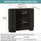 Modern Reception Desk,Retail Checkout Counter Desk Receptionist Table,Front Office Desk,Curved Portable Check Out Stand for Craft Shows,Display Rack,for Small Spaces,Bar,Store,Hotel,Lobby(Black) Leaceuv