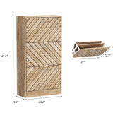 JOIKUJIA Shoe Cabinet with 3 Flip Drawers, Narrow Shoe Storage with Adjustable Shelf, Small Shoe Organizer Rack, Slanted Pattern, for Entryway Brown Wood Grain, 22.4”W x 9.4”D x 42.3”H JOIKUJIA