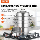 VEVOR Steamer Pot 11.8in/30cm, 5 Tier Steamer Pot for Cooking with 10QT Stock Pot, 3 Vegetable Steamers & 2 Steaming Trays, Food-Grade 304 Stainless Steel Food Steamer Cookware for Gas Electric Stove VEVOR