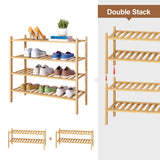 FILWH Bamboo Shoe Rack Stackable Shoe Shelf Storage Organizer for Unit Entryway Hallway and Closet Sturdy Freestanding Shoe Shelf(2 Tier Natural) FILWH