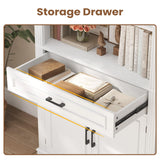 SEDETA Farmhouse Bookshelves and Bookcases with Doors and Drawer, Bookshelf with Storage, Floor Standing 6 Shelf Display Storage Shelves 70 in Tall Bookshelf for Home Office, Living Room, White SEDETA