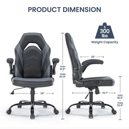 Ergonomic Gaming Desk Chair - Adjustable PU Leather Swivel Racing Chair with Flip-up Armrests for Home Office and Entertainment, Perfect for Adults, Kids, and Gamers