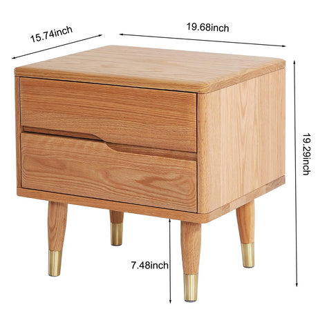 Bedside Table Nightstands Solid Wood with Copper Decoration, Mid Century Modern Nightstand for Bedroom, Natural Color Buzleer
