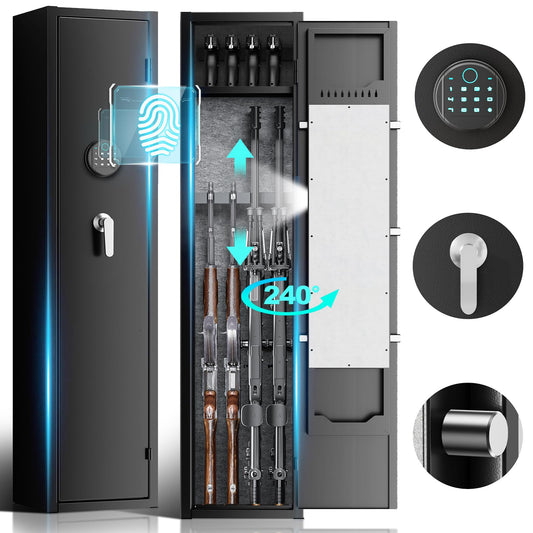 KARUIKEV 3-4 Secure Rifle Gun Safe, Gun Cabinet for Home Rifle and Pistols with Upgraded Biometric Keypad and LED Light, Quick Access Gun Safes & Cabinets with Removable Shelf and Rifle Racks