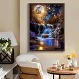 Moon Diamond Art Kits for Adults, Waterfall Diamond Painting Kit with Resin Gems, DIY 5D Embroidery Craft for Home Decor & Gift - 12x16 Inch Amphol