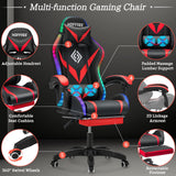 Gaming Chair with Speakers and LED Lights Ergonomic Computer Chair with Massage and Footrest Reclining Video Game Chair for Adults with Adjustable Lumbar Support Red and Black VANSPACE