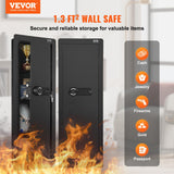 VEVOR 42.91" Tall Wall Gun Safe, 4-Tier Hidden Gun Safe with Keypad & Fingerprint, 3 Removable Shelves & 6 Key Holders, Q235 Cold-Rolled Steel Gun Safe with LED Light, Vibration Alarm, Holster & Stock VEVOR