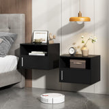 JAXPETY Wall Floating Nightstand Set of 2 Modern Side Table Wall Mounted Shelf with Cabinet Storage for Living Room, Bedroom, Dorm, Black JAXPETY