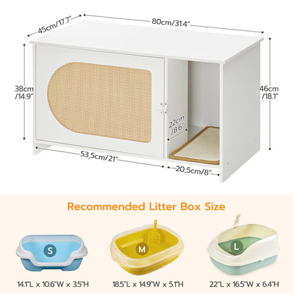 HOOBRO Cat Litter Box Enclosure with Rattan Door, Hidden Litter Box Furniture, Large Litter Box Enclosure with Adhesive Cat Scratching Mat, Coffee Table, 31.4" L x 17.7" W x 18.1" H, White WY18MW01