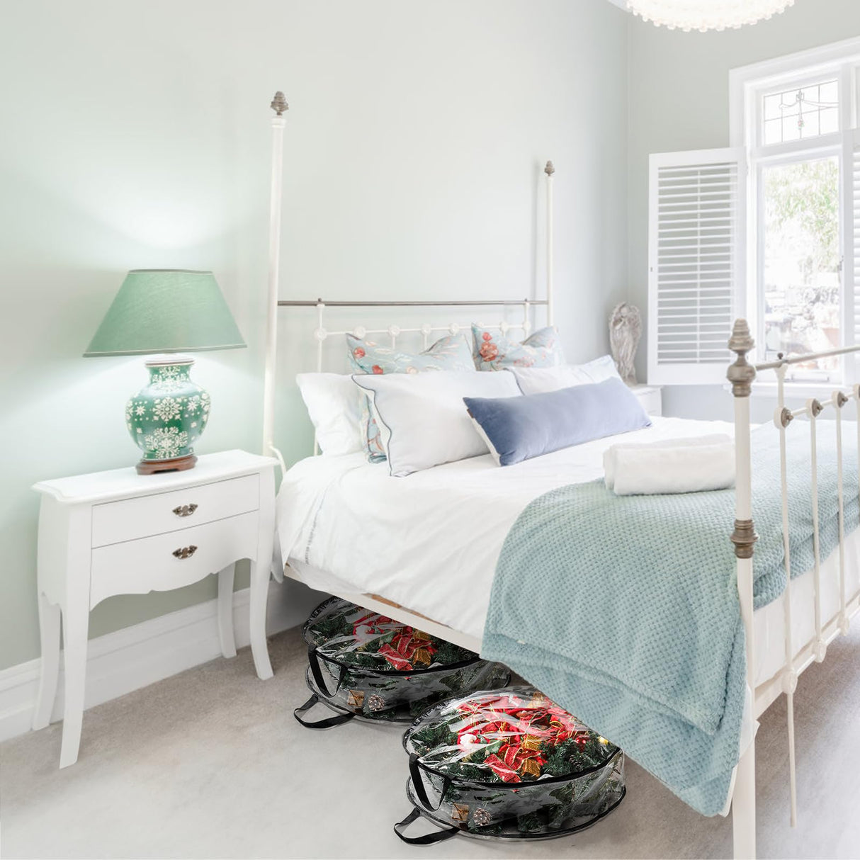 Hedume 2 Pack Wreath Storage Bag, 30" X 8" Clear Everyday Bag, Christmas Wreath Storage Container with Dual Zippered and Reinforced Handle for Holiday Seasonal Wreath Garland Hedume