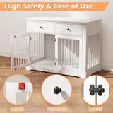 Dog Crate Furniture, 44 Inch Wooden Dog Kennel Furniture Indoor with 2 Storage Drawers, Heavy Duty Large Dogs Crate Furniture, Cage & House Furniture for Small Medium Large Dogs, White VENDORZ