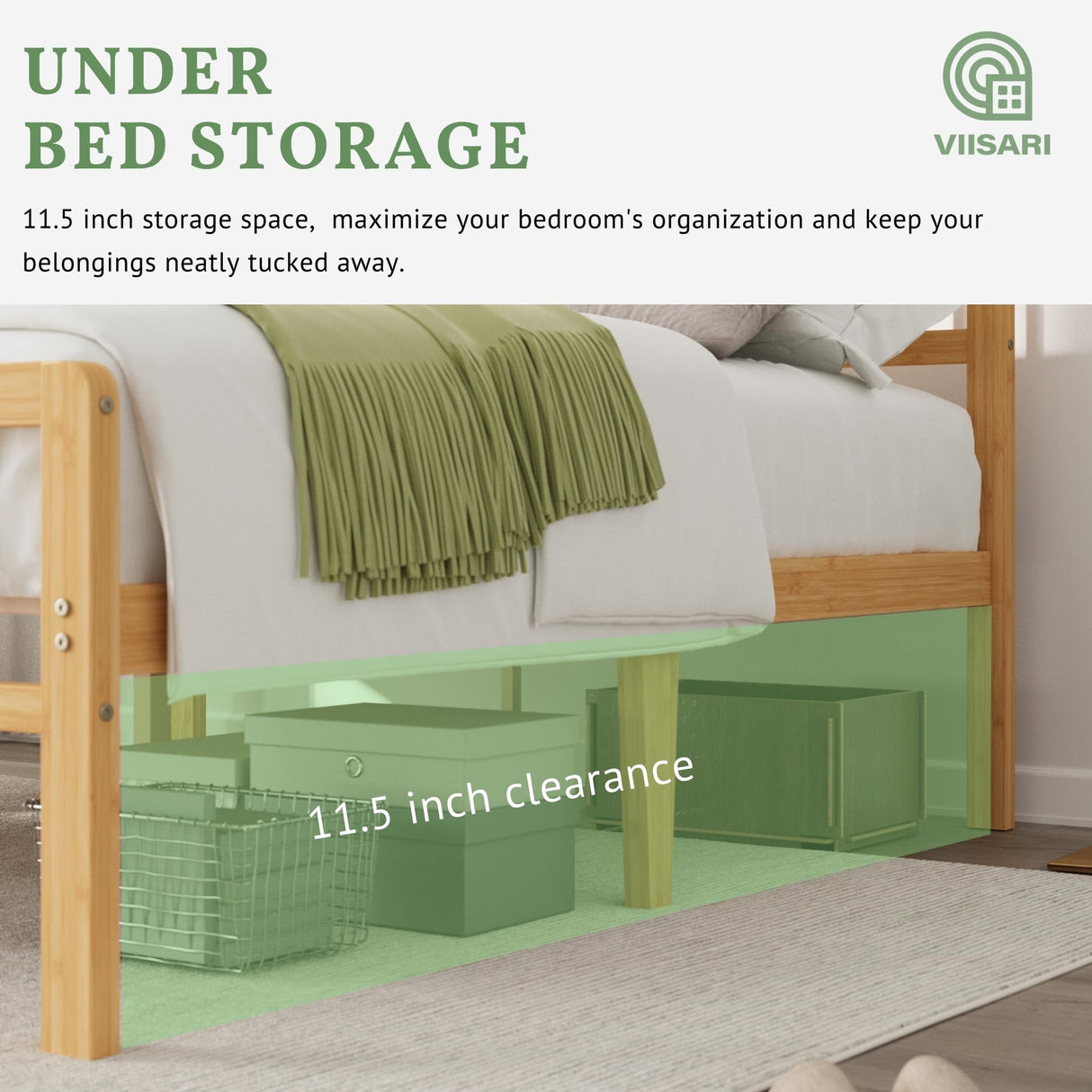 Viisari Bamboo Wood Bed Frame Full with Headboard and Footboard, 14 Inch Platform Full Size Bed Frame with Steel Slats, Solid Foundation, Easy Assembly, Ample Under-Bed Storage, Noise-Free Viisari