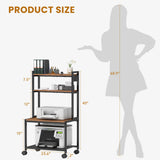 Asgolion Large Printer Stand with Storage, 40" Tall 4 Tier Printer Table with Wheels for Home Office, Printer Cart Beside Desk for Printer, Scanner, Fax, Living Room, Kitchen, Rustic Brown Asgolion