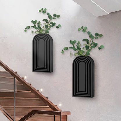 Wood Wall Planter for Indoor Plants, 2 Pcs Planter Vase for Indoor Fake Plants Greenery Flowers, Modern Farmhouse Wood Wall Decor for Living Room, Bedroom, Bathroom, Home Office (Black)