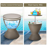 Tangkula Outdoor Cool Bar Table, Rattan Style Patio 8 Gallon Beer and Wine Cooler, All-Weather Ice Bucket w/Height Adjustable Top, Drainage Plug, 3-in-1 Cocktail Coffee Table for Party, Pool (Coffee) Tangkula