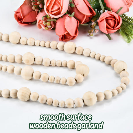4PCS Wood Beads Garland Christmas, 28.8Feet Wooden Bead Garland for Christmas Tree Decoration, Round Wooden Beads Farmhouse Boho Ornaments for Wall Hanging Home Decor Abitoncc