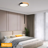 Vikaey Modern LED Ceiling Light, Minimalist Wood Flush Mount Ceiling Light Fixture, 4000K Not Dimmable, Circle Lighting Lamp with Acrylic Lampshade for Bedroom Laundry Room Hallway (Black,11.8") Vikaey