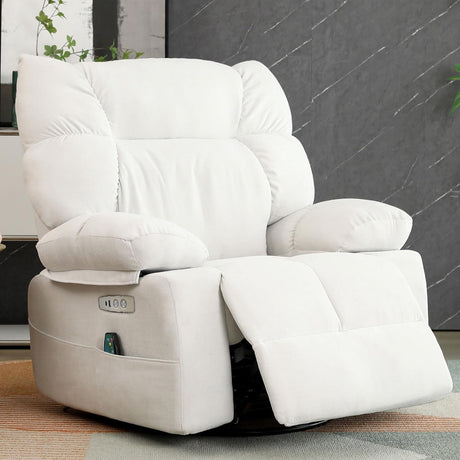 EDWELL White Power Recliner Chair, Swivel Rocking Recliner Chairs for Adults with Massage and Heated, Soft Single Reclining Swivel Sofa with USB, USB-C Ports for Living Room EDWELL