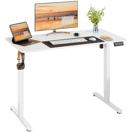 Meilocar Height Adjustable Electric Standing Desk, Adjustable Desk Standing Desk with Memory Controller, White Adjustable Standing Desk with Splice Board, 48" x 24" Tabletop (White Top + White Frame) Meilocar