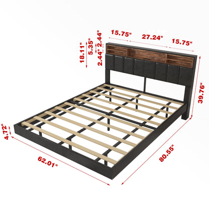 SAVOLIFE Queen Floating Bed Frame with Upholstered Headboard and LED Lights, No Box Spring Required - WoodArtSupply