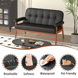 JIASTING 50” Black Leather Love Seat Sofa Couch, Mid Century Modern Small Office Loveseat Couch with Wood Arms, Two Seater Couches for Small Spaces, Living Room, Waiting Room, Bedroom (Black) JIASTING