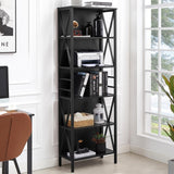 HOMISSUE Tall Bookshelf, 6-Tier Book Shelf, Rustic Wood Metal Bookshelves and Bookcases, Freestanding and Industrial Open Bookcase for Home Office, Living Room and Bedroom, Black HOMISSUE