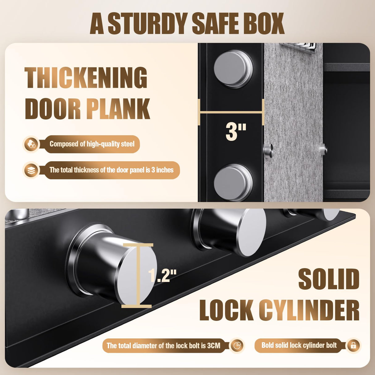 2.3 Cu Ft Safe Box Quick-access Gun Safe with Adjustable Shelf Safes for Home Documents Biometric Fingerprint Safe Box Waterproof With Alarm Lock box for Office Hotel Home ZIWJHK