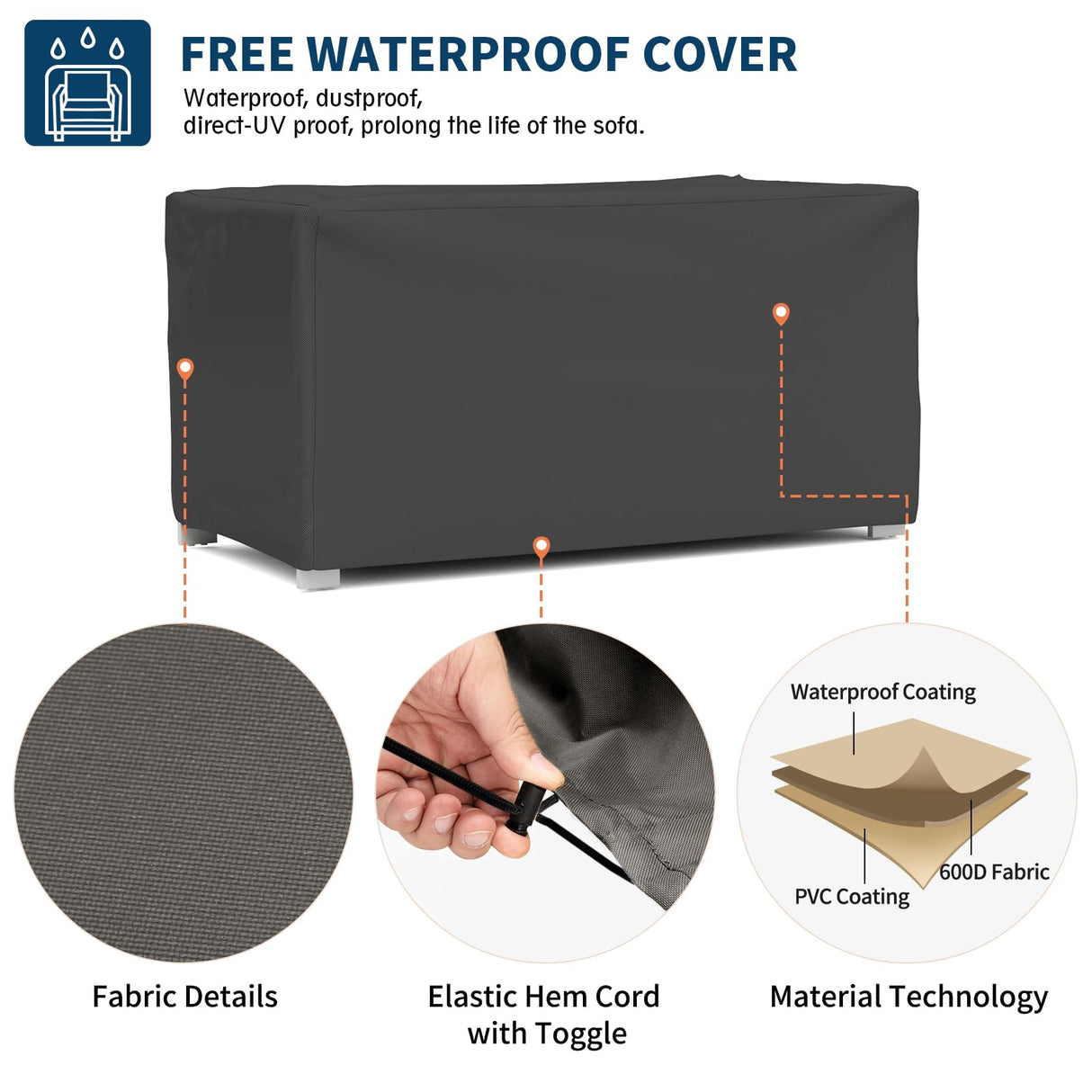 UDPATIO Outdoor Loveseat Aluminum Outdoor Furniture Sofa, Patio Seating Loveseat with 5" Thick Cushion and Waterproof Cover UDPATIO