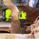 RYOJEGK Home Tool Set with Brushless Drill, 20V 119PCS Cordless Drill Tool Box with Battery, Tool Kit with Drill for Men & Woman, 24+1 Keyless Metal Chuck Brushless Drill Set for Household Repair Kit RYOJEGK