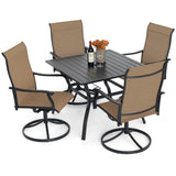 Anmutig 5 Piece Outdoor Patio Dining Set, 4 Swivel Rocking Patio Chairs & Square Dining Table Outdoor Furniture for Backyard Bistro Garden Poolside Brown Anmutig