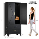 FIRMET Metal Wardrobe Closet Cabinet with Drawers,71" H Large Bedroom Armoires with Shelves and Hanging Rod,Wardrobe Storage Cabinet with 2 Doors, 1 Adjustable Shelf and 2 Drawers FIRMET