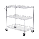 VEVOR Kitchen Utility Cart, 3 Tiers, Wire Rolling Cart with 661 LBS Capacity, Steel Service Cart on Wheels, Metal Storage Trolley with 80 mm Deep Basket Curved Handle 6 Hooks, NSF Listed VEVOR