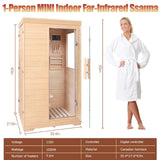 Far Infrared Sauna for 1 Person, Indoor Low EMF Infrared Wooden Dry Sauna for Home with 5 Low EMF Heating Panels, Side-Opening Door, Digital Control, Bluetooth Speakers, Home Spa Therapy DWKWE