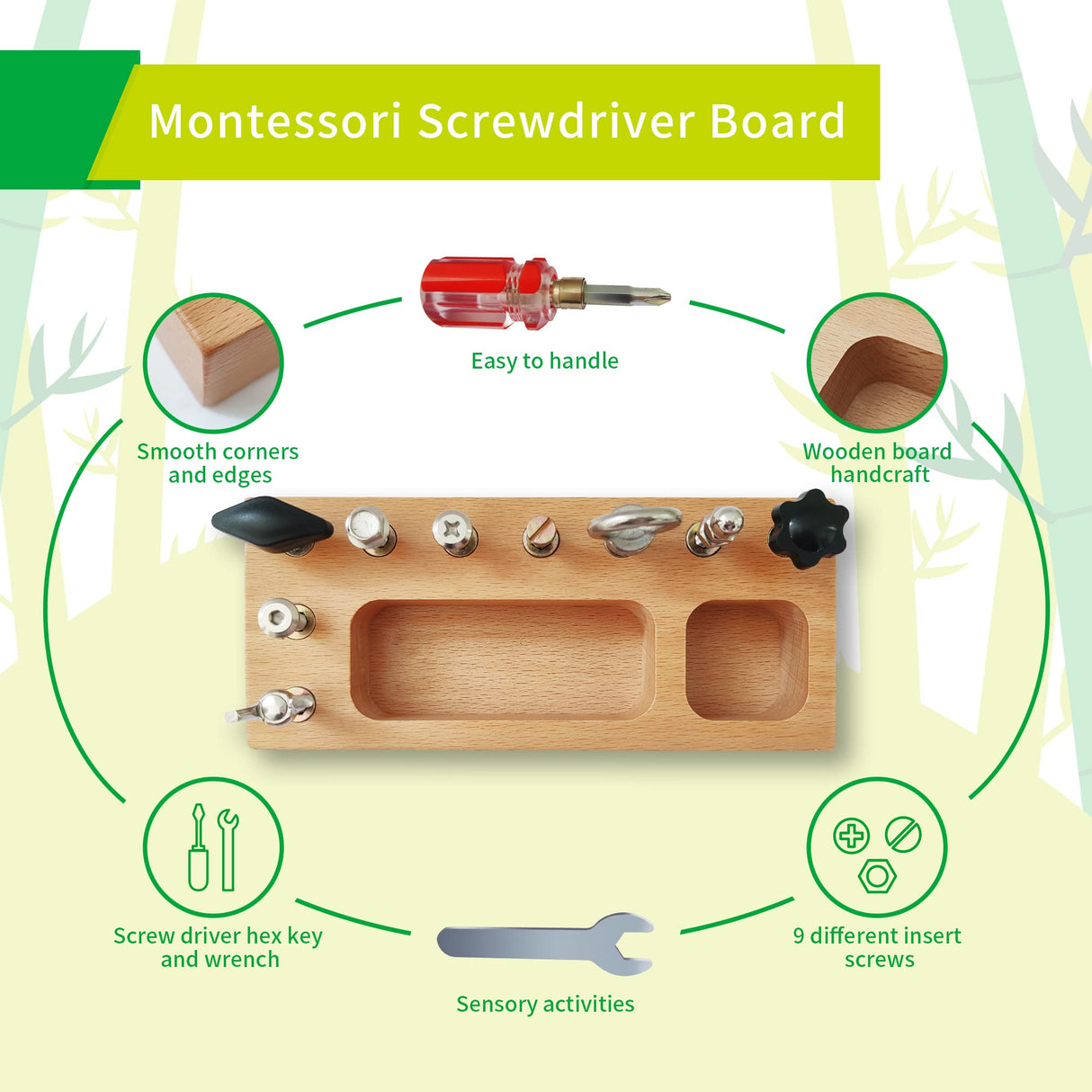 Montessori Toys for 1 2 3 Year Old, Montessori Screwdriver Board, Kids Wooden Toys, Fine Motor Skills Toys, Sensory Preschool Learning Toys for Toddler Travel TenFans