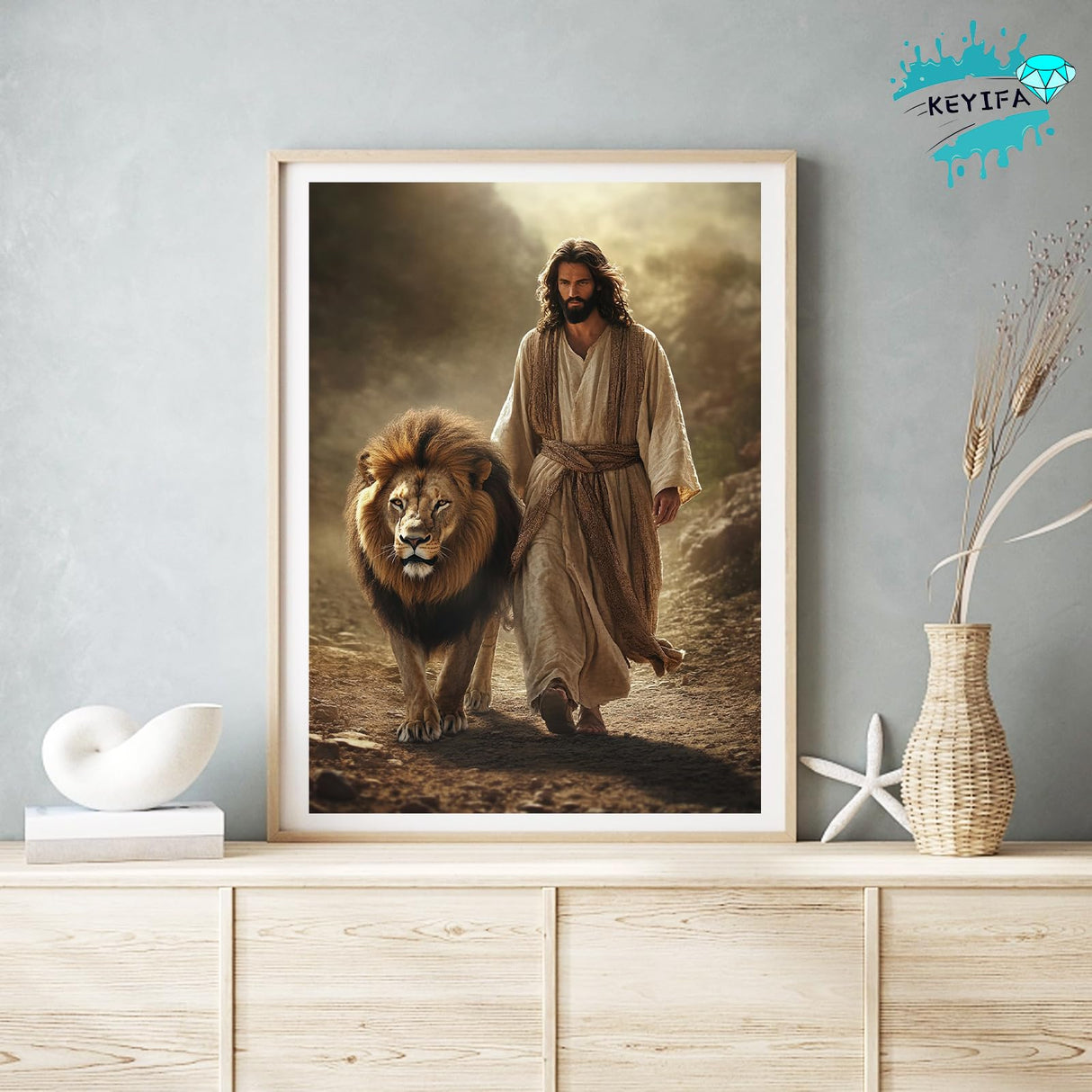 KEYIFA 5D Diamond Painting Jesus Diamond Art Kits for Adults, Round Full Drill Lion Diamond Painting Kit for Beginner, DIY Gems Art Craft for Home Wall Decor 12x16 inch KEYIFA