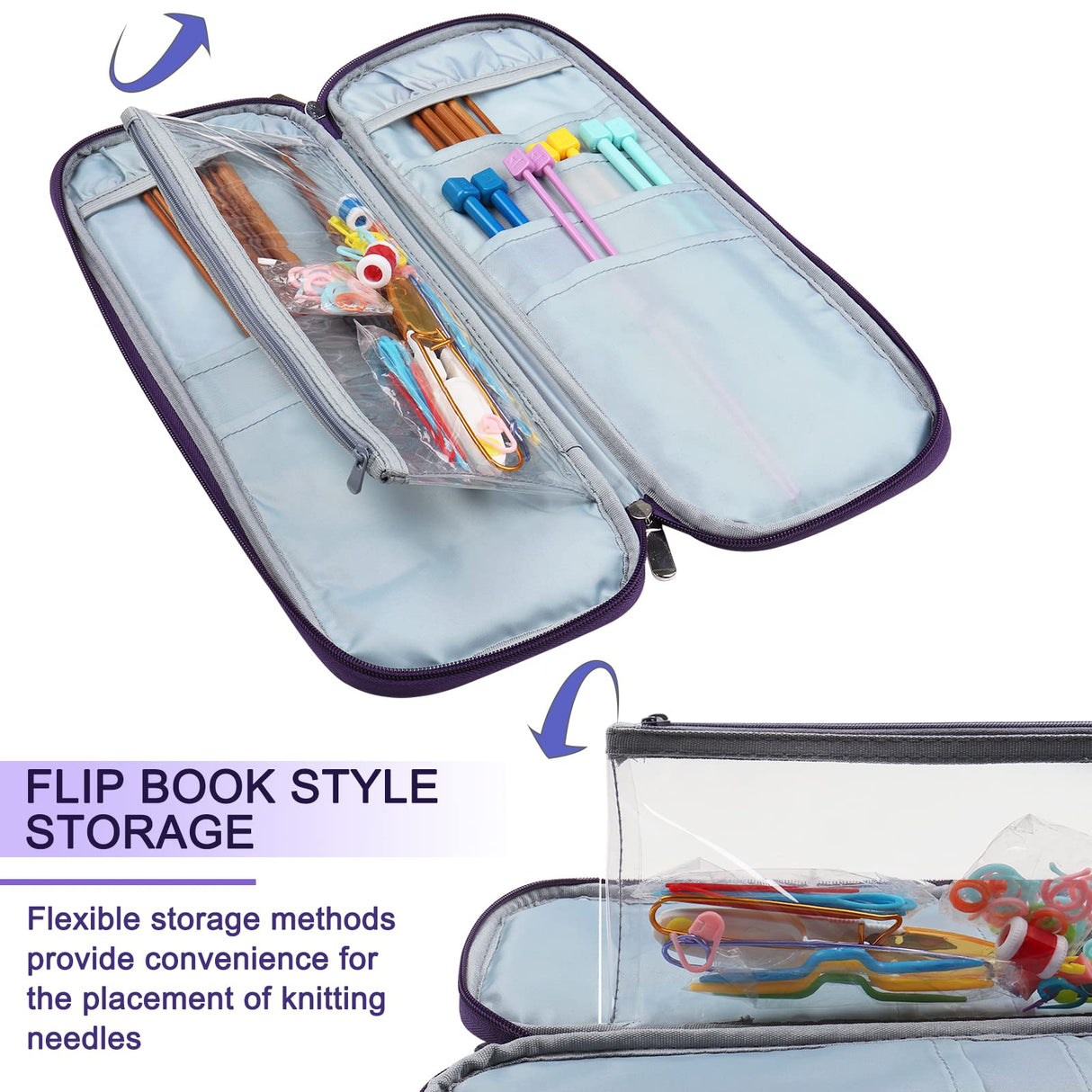 Coopay Knitting Needles Case Travel Knitting Needle Organizer Storage for Straight Knitting Needles (Up to 14''), Tunisian Crochet Hooks, DPNs, Crochet Accessories and Supplies, Pink-Purple Coopay