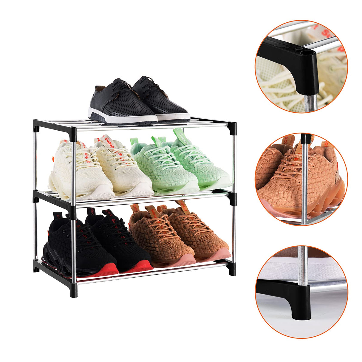 Xerhnan 3-Tier Stackable Small Shoe Rack, Lightweight Shoe Shelf Storage Organizer for Entryway, Hallway and Closet(Black) Xerhnan