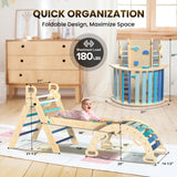 BlueWood Pikler Triangle Set 7in1 Foldable Baby Climbing Toys Wooden Montessori Climbing Set with Arch&Ramp&Ladder Baby Climber Indoor Jungle Gyms for Toddlers Montessori Toys - Sky Blue BlueWood
