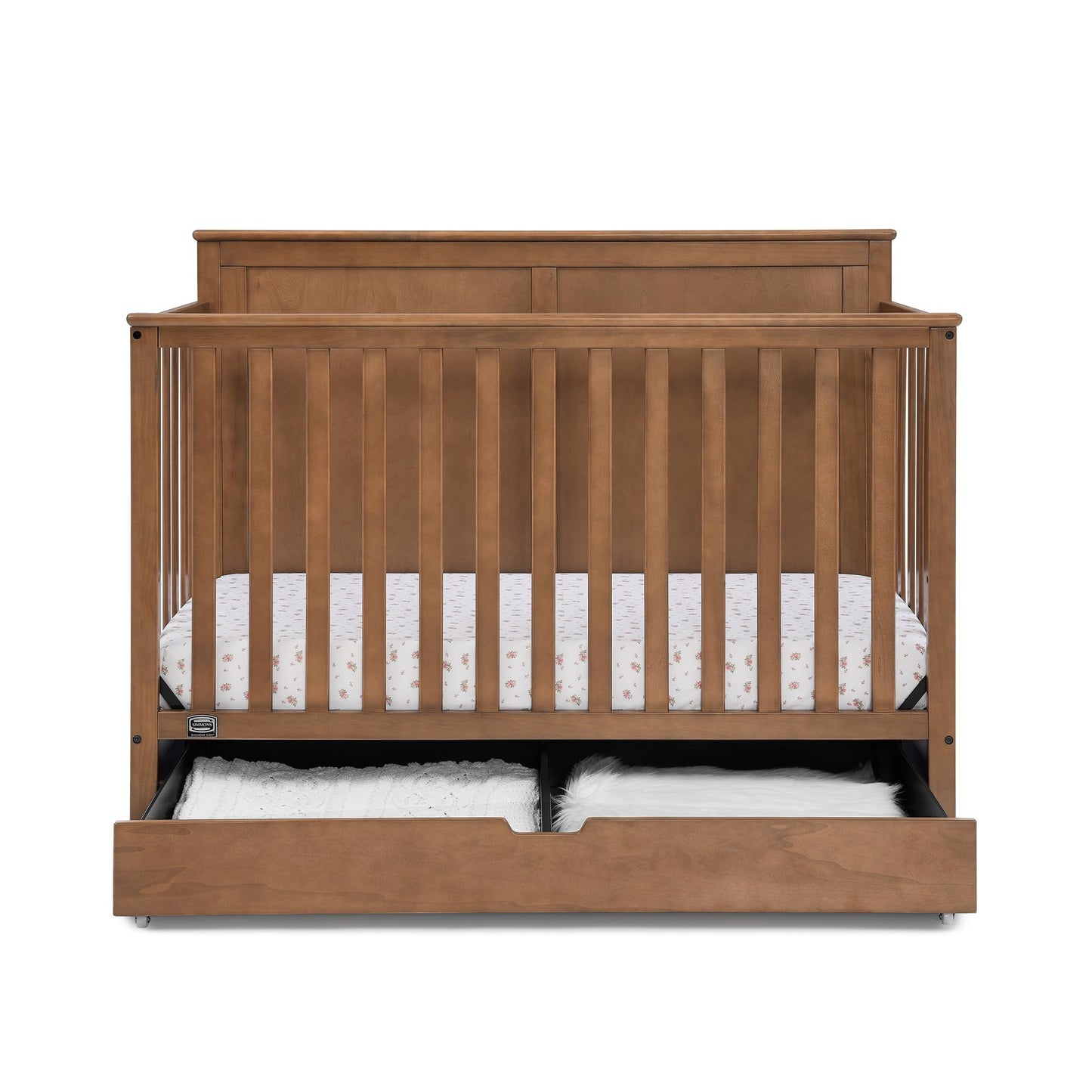 Delta Children Simmons Kids Logan 6-in-1 Convertible Crib with Underdrawer - Greenguard Gold Certified, Chestnut